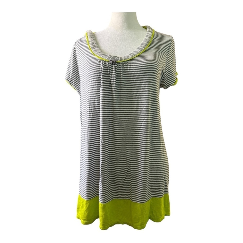 Simply Vera Striped Gray and Neon Green Women's Sleep Dress Tunic Top Large